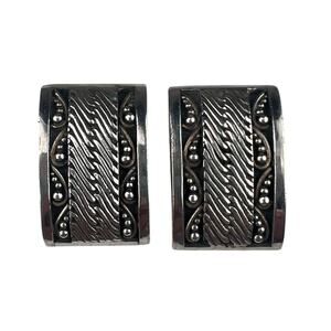 Lois Hill Vintage Sterling Silver Rectangle Omega Clip On Earrings
